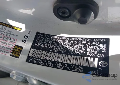 2020 Toyota Corolla Le z USA, uszkodzony, nr VIN JTDEPRAE9LJ105876